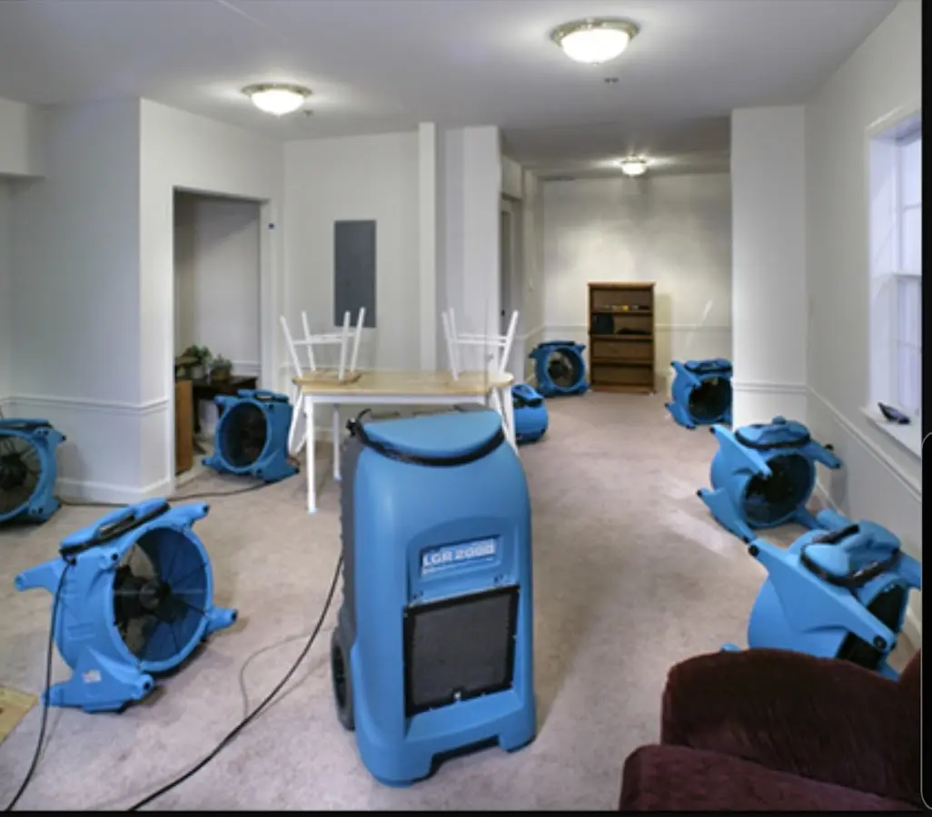 Air movers and dehumidifier setup for Water Extraction & Removal in Elburn